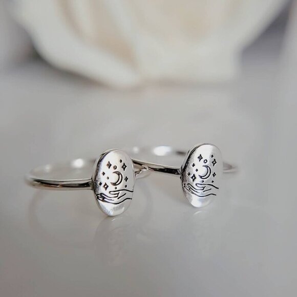 Sterling Silver Ring, Stars Moon Ring, Dainty Ring, 925 Silver Ring, Women Ring - Picture 6 of 10